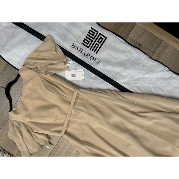 Babaroni Yvette Full Length Chiffon Dress Champagne Size 6 NWT Flutter Women’s - Picture 11 of 12